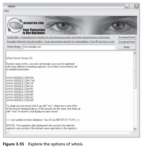 Use the whois program to obtain information about domain registration. ¦ Navigate to Chapter 3 of...