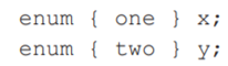 Given the following variable declarations in C/C++: the assignment x = y is fine in C, but generates...