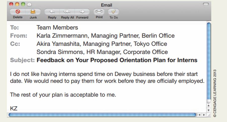 Interpret two messages from international offi ces. Imagine that you work for the law fi rm Dewey,...-1