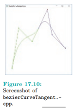 Run bezierCurveTangent.cpp of Chapter 10 which shows two cubic B´ezier curves. The second curve may...