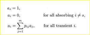 Absorption probabilities. Consider a Markov chain where each state is either transient or absorbing....