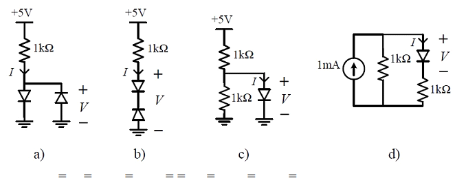 ? Assume 0.7 constant voltage drop model and determine the values of and for below diode circuits....