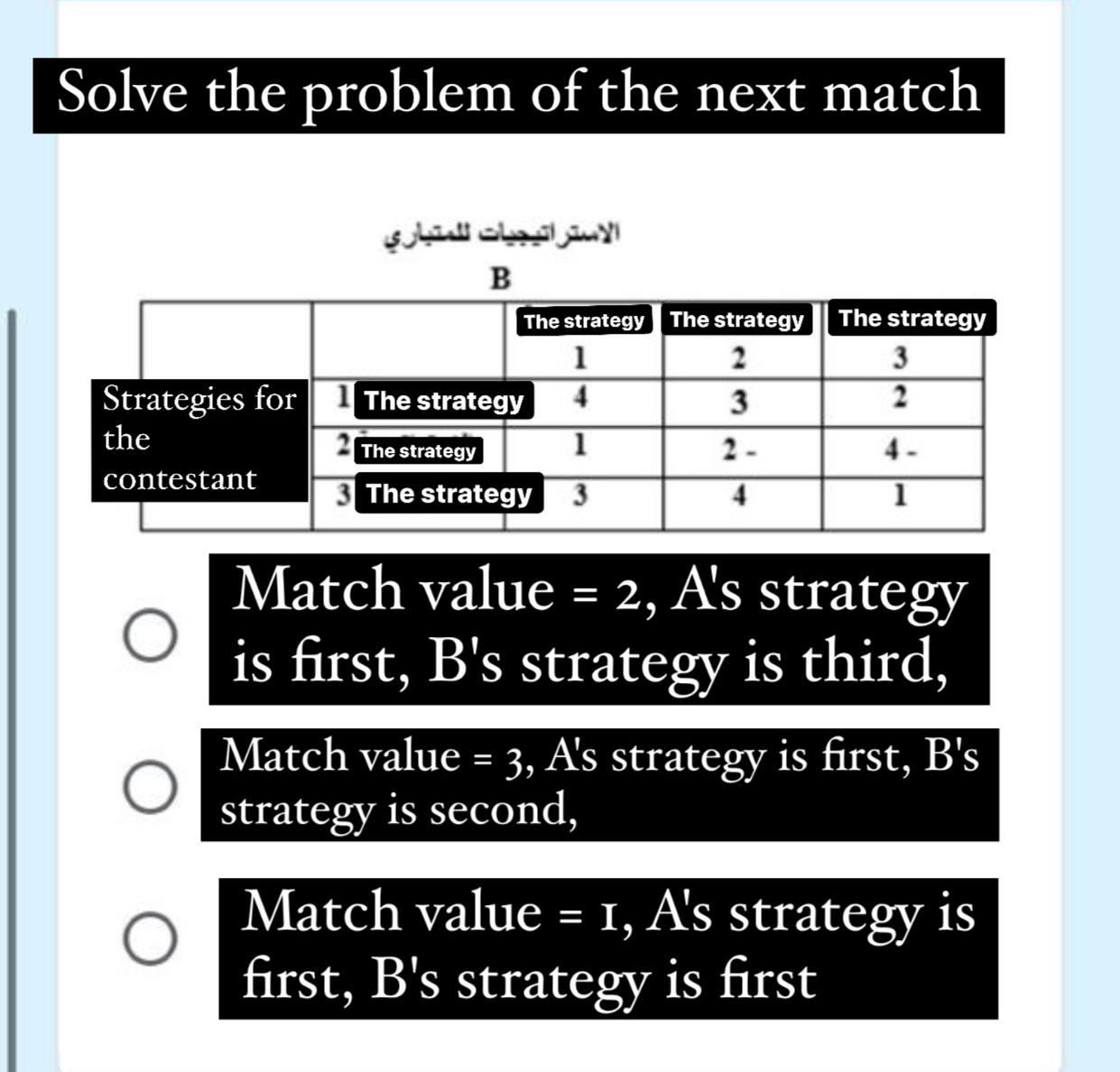 Solve the problem of the next match ????????????? ???????? B The strategy The strategy 1 2 The...