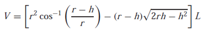 The volume V of liquid in a hollow horizontal cylinder of radius r and length L is related to the...-1