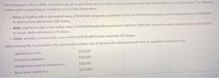 Spreadsheet Parts A & Cpart B in 2-3 paragraphs Three taxpayers (Anna, Belle, and Claire) decide to...-1