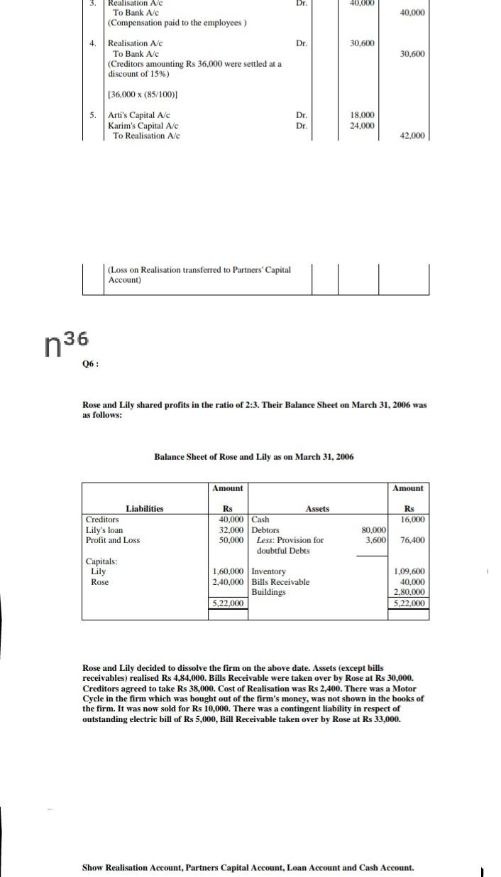 Dr. 40.000 40,000 Realisation Ale To Bank A/C (Compensation paid to the employees) 4. Realisation Ac...