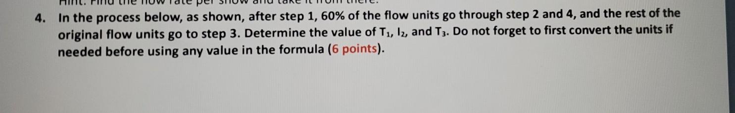 In the process below, as shown, after step 1, 60% of the flow units go through step 2 and 4, and the...