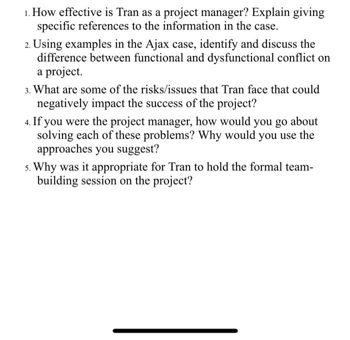 a) How effective is Tran as a project manager? Explain giving specific references to the information...