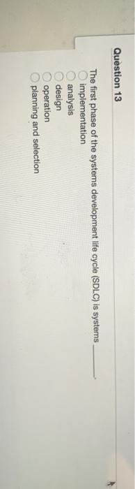 he first phase of the systems development life cycle (SDLC) is systems implementation analysis...