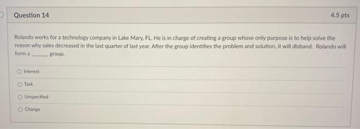 Rolando works for a technology company in Lake Mary, FL. He is in charge of creating a group whose...