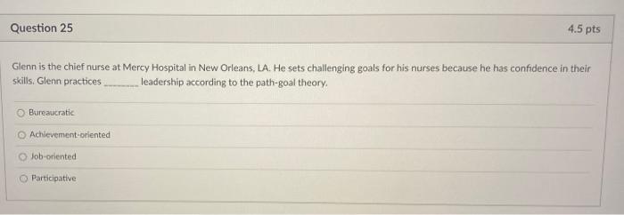 Glenn is the chief nurse at Mercy Hospital in New Orleans, LA. He sets challenging goals for his...
