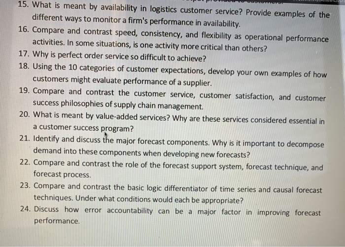 What is meant by availability in logistics customer service? Provide examples of the different ways...