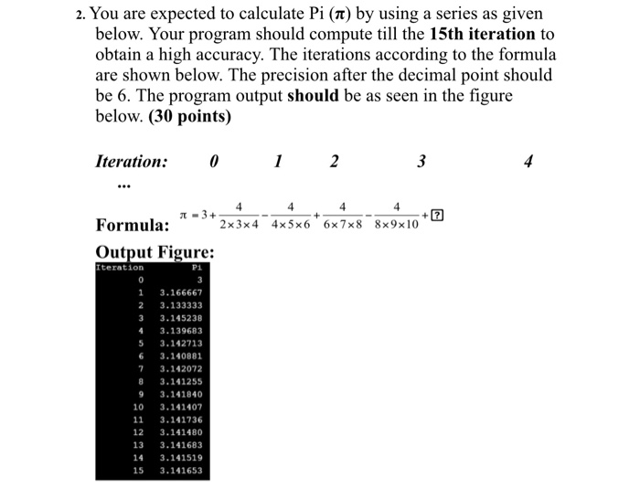 You are expected to calculate Pi (at) by using a series as given below. Your program should compute...