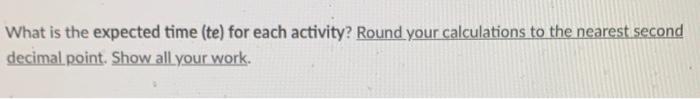 The activity times, in three different estimates (optimistic, most likely, and pessimistic), are as...-2