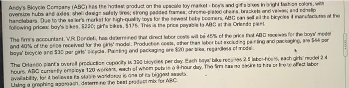 what is the objective function and plot the corner points of the feasible area Andy's Bicycle...