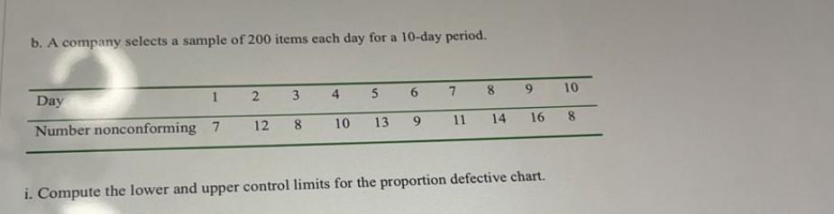 A company selects a sample of 200 items each day for a 10-day period. 2 3 4 5 10 6 7 8 9 Day 1...