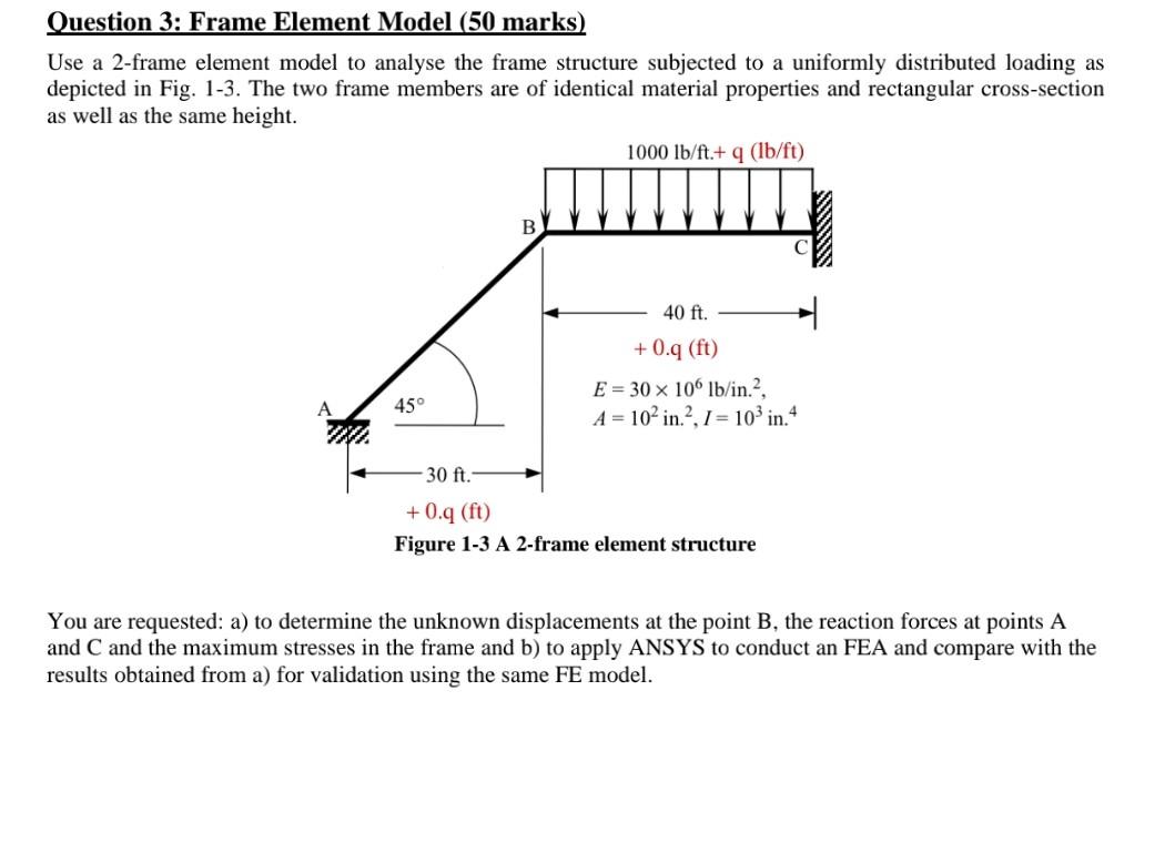 rame Element Model (50 marks) Use a 2-frame element model to analyse the frame structure subjected...