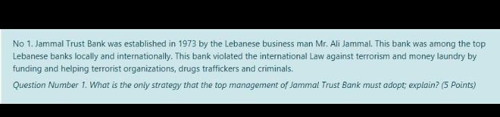 No 1. Jammal Trust Bank was established in 1973 by the Lebanese business man Mr. Ali Jammal. This...