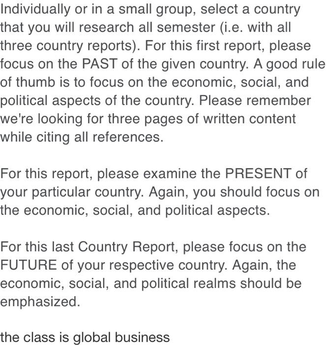 ead The Instructions Very Well Please Read It Very Well Please The Class Is Global Business Read the...