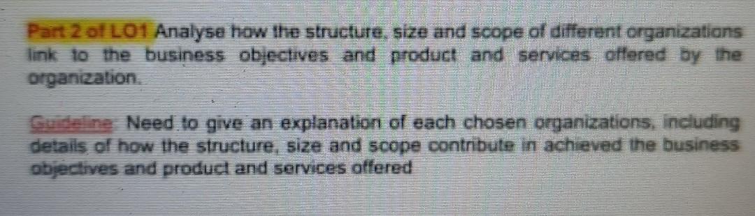 Analyse how the structure, size and scope of different organizations link to the business ob eclives...