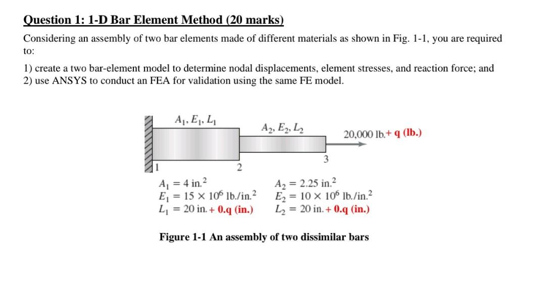 D Bar Element Method (20 marks) Considering an assembly of two bar elements made of different...