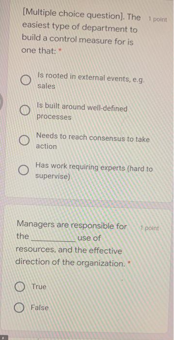 The 1 point easiest type of department to build a control measure for is one that: Is rooted in...