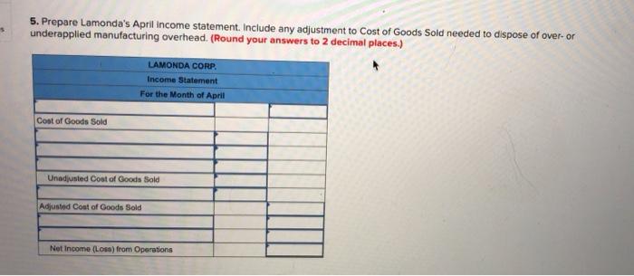 Prepare Lamonda's April Income Statement. Include Any Adjustment To Cost Of Goods Sold Needed To...-2