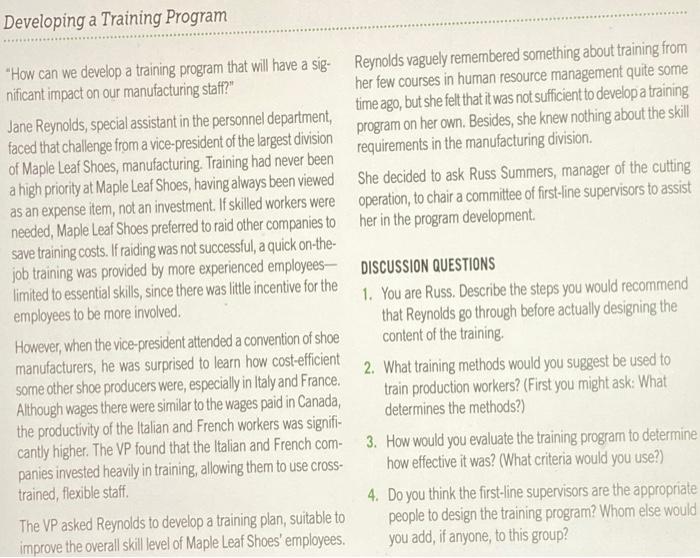 Developing a Training Program 