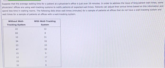 Suppose that the average walting time for a patient at a physician's office is just over 29 minutes....-1