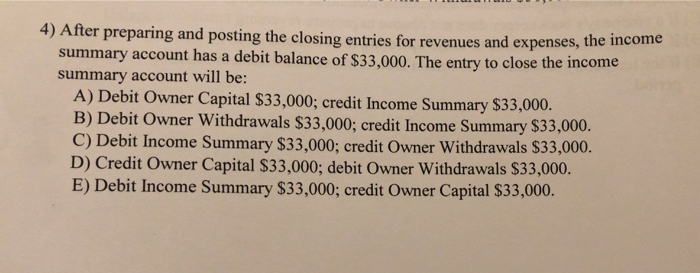 After preparing and posting the closing entries for revenues and expenses, the income summary...