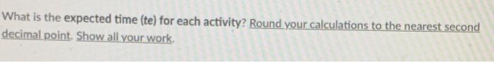 The activity times, in three different estimates (optimistic, most likely, and pessimistic), are as...-2