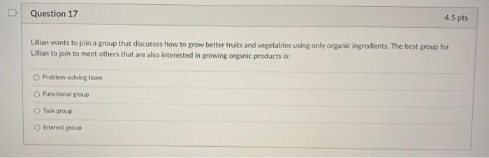 Lillian wants to join a group that discusses how to grow better fruits and vegetables using only...