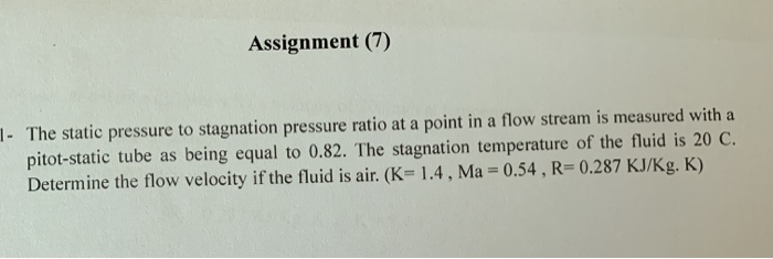 The static pressure to stagnation pressure ratio at a point in a flow stream is measured with a...