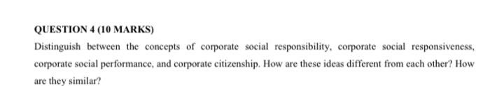 Distinguish between the concepts of corporate social responsibility, corporate social...