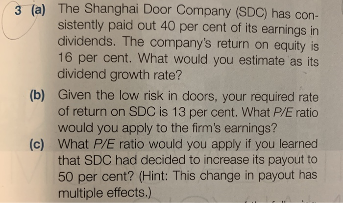 The Shanghai Door Company (SDC) has con- sistently paid out 40 per cent of its earnings in...