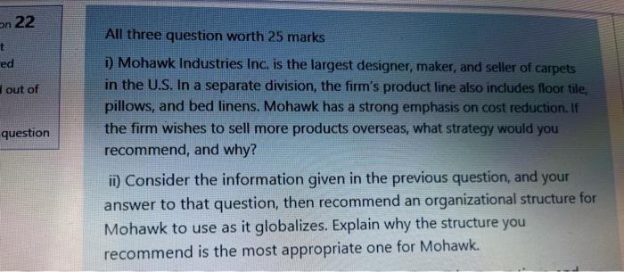 i) Mohawk Industries Inc. is the largest designer, maker, and seller of carpets in the U.S. In a...