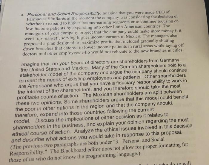 Global Self-Awareness: Imagine that you were made CEO of Farmacias Similares at the moment the...