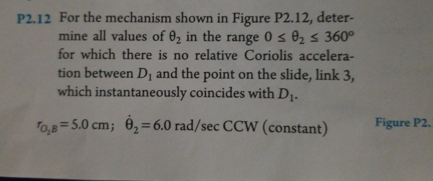 For the mechanism shown in Figure, deter- mine all values of 02 in the range 0 02 360° for which...-1