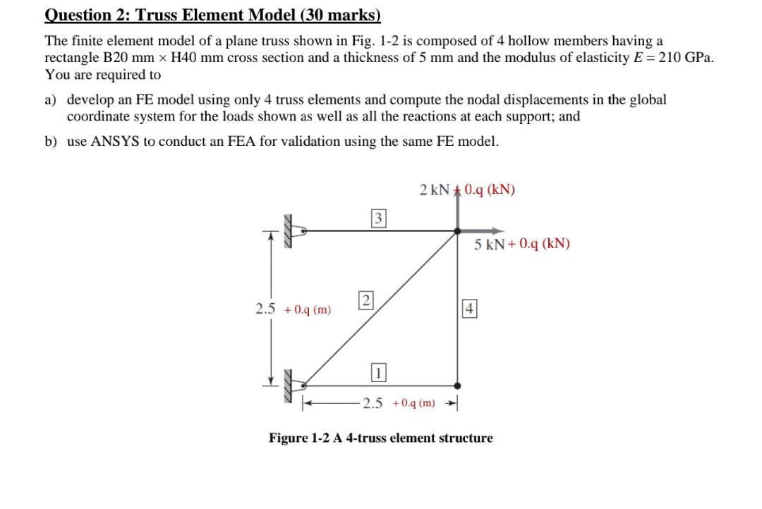 Truss Element Model (30 marks) The finite element model of a plane truss shown in Fig. 1-2 is...
