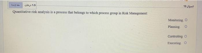 Quantitative risk analysis is a process that belongs to which process group in Risk Management:...