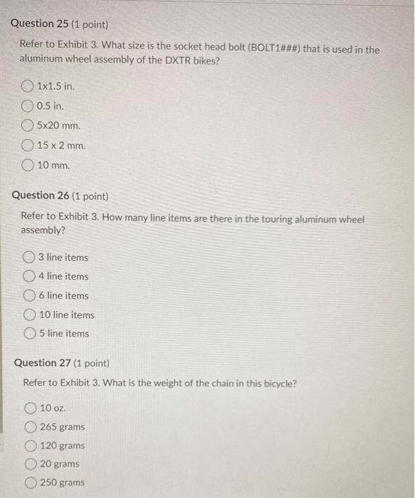 Refer to Exhibit 3. What size is the socket head bolt (BOLT1###) that is used in the aluminum wheel...