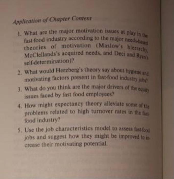 What are the major motivational issues at play in the fast food industry according to the major...-3