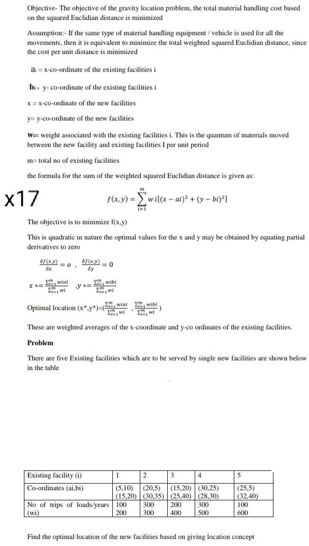 The objective of the gravity location problem, the total material handling cost based on the squared...