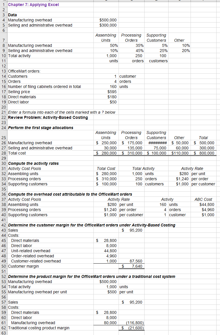 Info in images (a) What is the customer margin under activity-based costing when the number of...-2