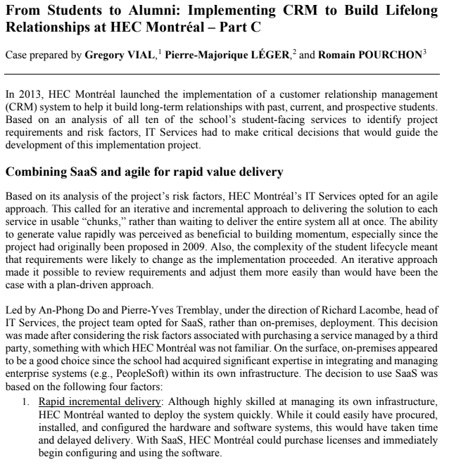 Question: HEC Case Study Part C 1. In your assessment, was the CRM project a success, defend your...-1