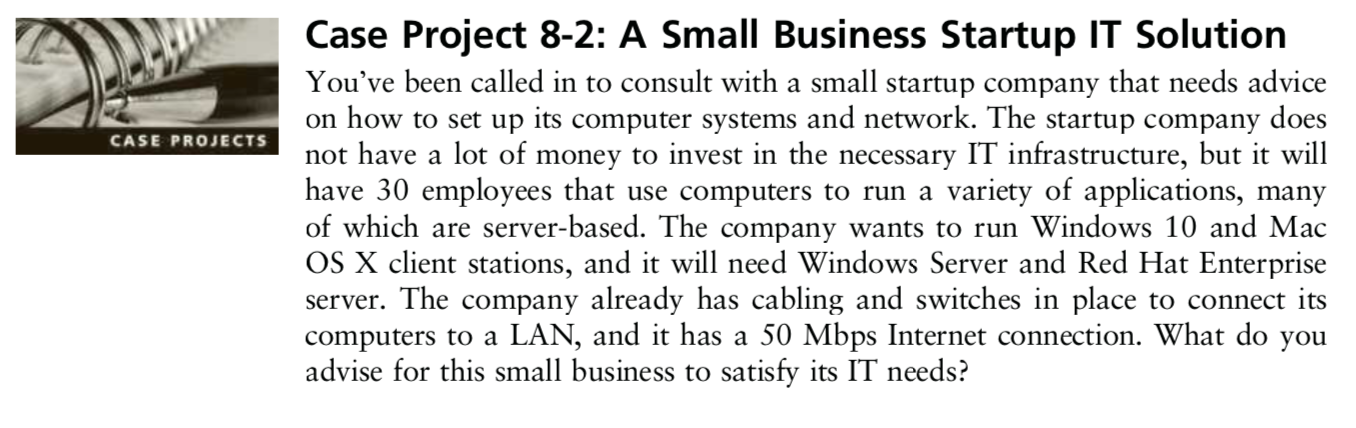 Case Project 8-2: A Small Business Startup IT Solution You've been called in to consult with a small...