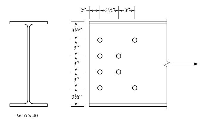 A992 (grade 50) W18x35 steel section is used for the tension member shown in the figure. The bolts...