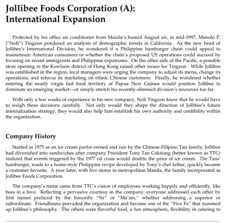 1. How was Jollibee able to build its dominant position in fast food in the Philippines? What...-1