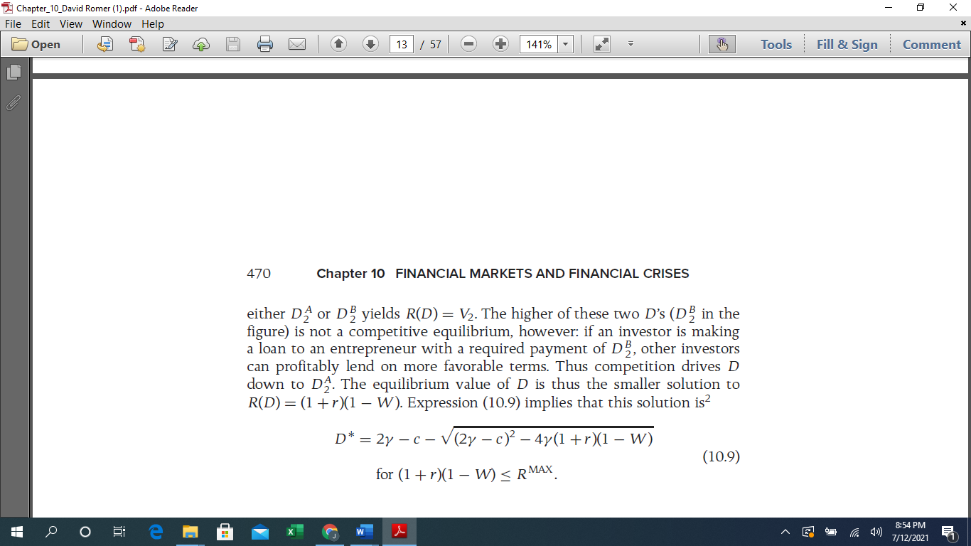 Q1) Consider the model of investment under asymmetric information in Section 10.2 of the reading....