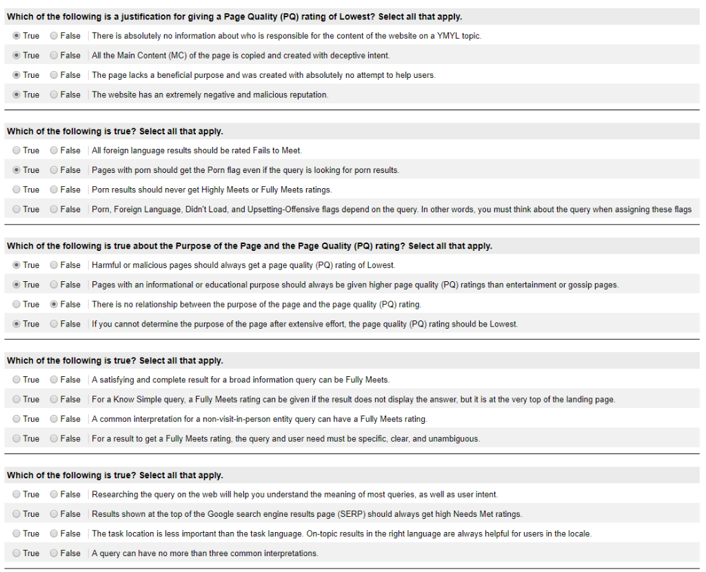 Which of the following is a justification for giving a Page Quality (PQ) rating of Lowest? Select...